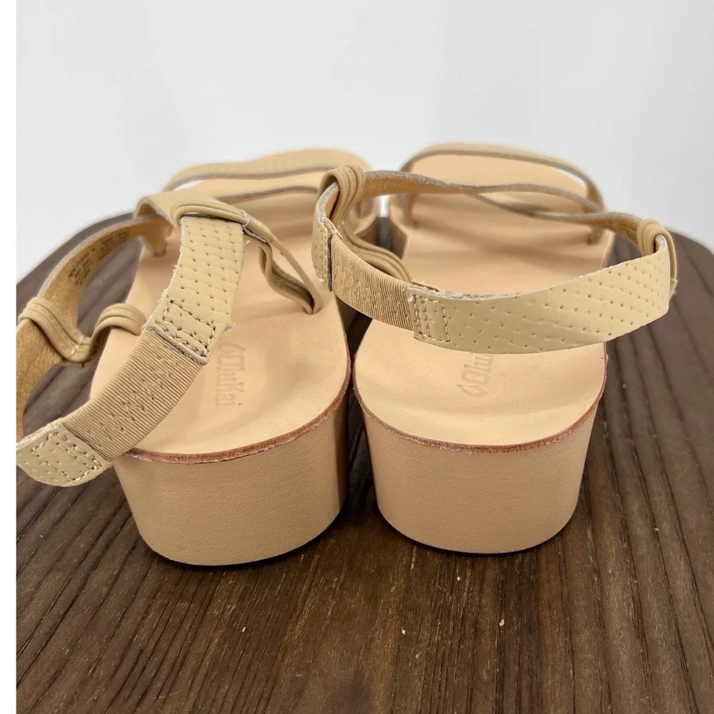 OluKai Onohi Strappy Leather Platform Sandals Beige Tan 20529-BVBV Womens 7